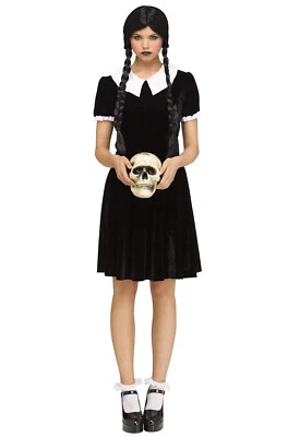 Brand New The Addams Family Wednesday Addams Inspired Gothic Girl Adult Costume Foto 1 de 2