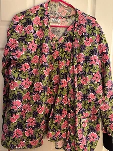 Women's Crest Floral Print Medical/Nurse Scrib Top W/Matching Lab Coat Large - Picture 1 of 22