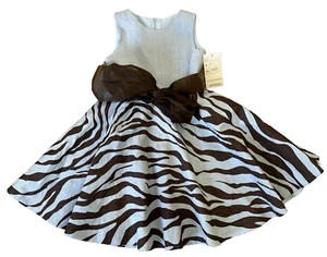 Susanne Lively Designs Girls Dress Sz 5 Blue Brown Zebra Print 100% Linen NWT - Picture 1 of 11