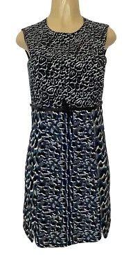 Vestido Longchamp Funda Estampado Animal Leo Azul Negro Mini Cinturón Sin Mangas 36 S Foto 1 de 4