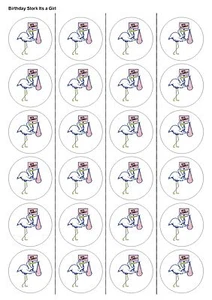 24X PAPEL OBLEA COMESTIBLE PRECUT ITS A GIRL CIGÜEÑA, CUPCAKE, ADORNOS PARA PASTELES 1173 - Imagen 1 de 1