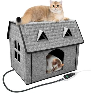 Heated Outdoor Cat House Medium – Waterproof, Insulated Shelter w/ Roof (Coffee) - Picture 1 of 6