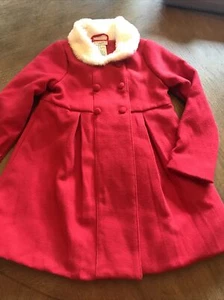 Girls Max StudIo Red White Faux Fur Collar Christmas Holiday Coat Lined Size 5 - Picture 1 of 6