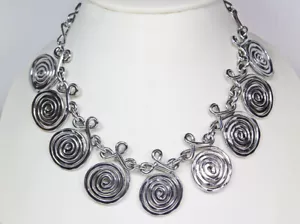 Tolle thailändische Aluminium 16" Statement Halskette Handarbeit sieht aus wie Silber - Bild 1 von 6