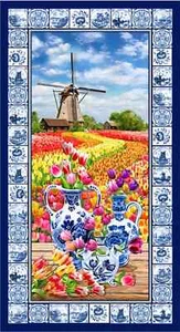 Spring in Delft Tulip Field Panel - 24In x 44in Michael Miller - Picture 1 of 2