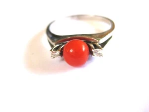 Anillo Oro Blanco 585 Con Coral Y Brillantes, 4,11G - Imagen 1 de 3
