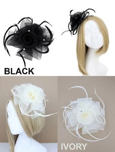 Crinoline Mesh Flower Feather Fascinator Clip Wedding Races Brooch Ladies Prom - Picture 1 of 13