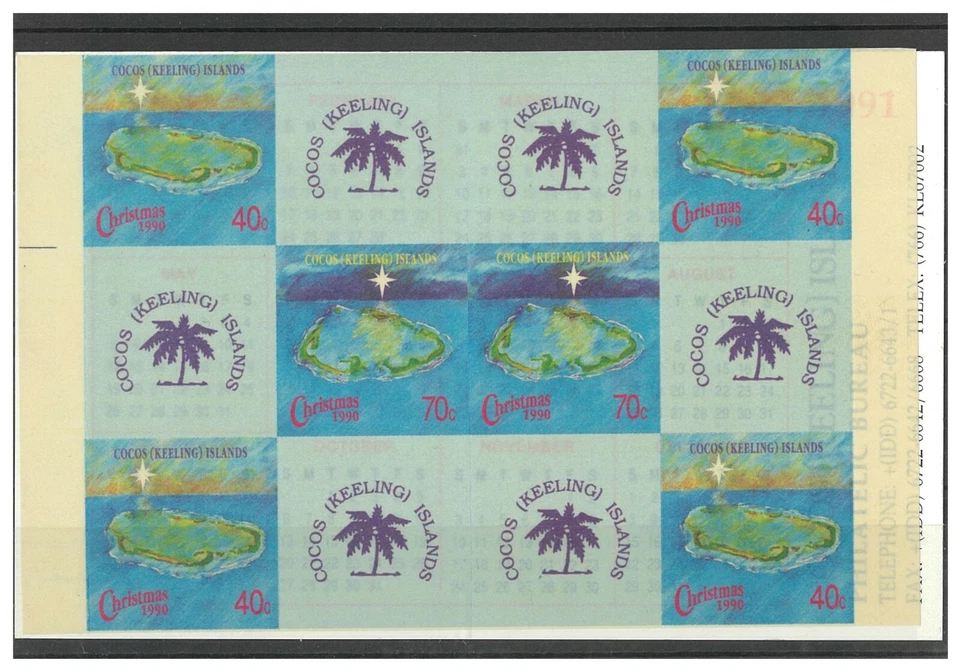 Folleto de Navidad Islas Cocos 1990 panel 40cx4 70cx2 estampillas y 6 etiquetas 17-14 Foto 1 de 1