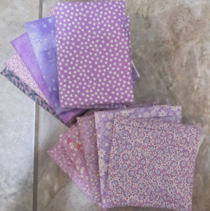 Lot of 10 Fat Quarters Quilting Cotton Fabric Craft Calico Dots Purple Hughes