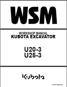 Kubota U20-3 / U25-3 Mini Excavator WSM Service Repair Workshop Manual CD - Picture 1 of 3