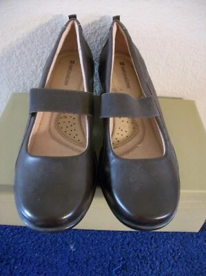 NEW w BOX NATURALIZER DARK BROWN LEATHER STRETCH STRAP MARY JANE WEDGES, US 8.5 - Image 1 of 4