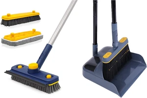 Broom and Dustpan Set for Home, Tub Tile Scrub Brush 3 in 1 Shower Brush - Picture 1 of 9