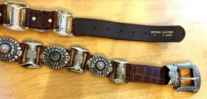 Captiva Genuine Brown Alligator Leather Silver Medallion Belt Sz L 33-37 Unisex - Picture 1 of 8