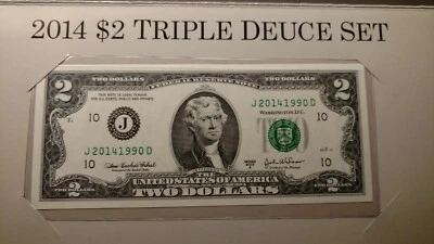 2014 $2 Triple Deuce Set US Currency FRN Kansas City-New York-San Francisco. - Image 1 of 4