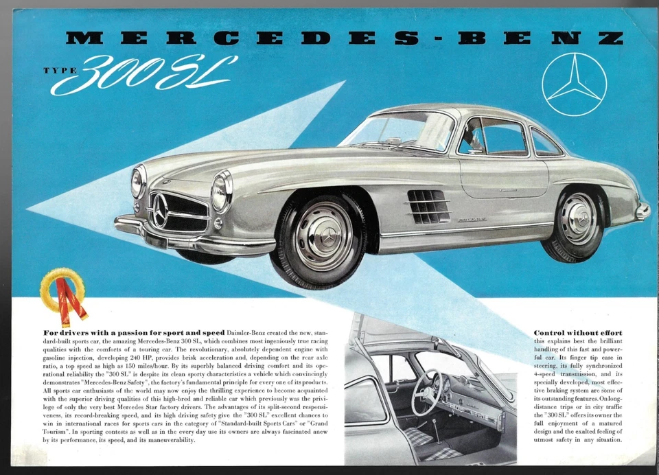 Mercedes-Benz 300 SL Ala de Gaviota 1955-56 Mercado del Reino Unido Hoja Única Folleto de Ventas Foto 1 de 1