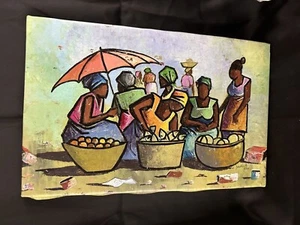 African Original "Open Market" Scene Canvas Painting By Banda Sa Sakanya 12/2010 - Picture 1 of 12
