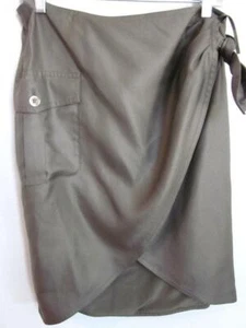 Escada Sz 38 Army Green / Gray Tie Wrap Silk Skirt Button / Zipper Bolsillo de carga trasero - Imagen 1 de 10