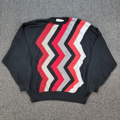 Vintage St Croix Knits Sweater Men XXL Black Red Geometric Textured 3D Cotton - Image 1 of 4