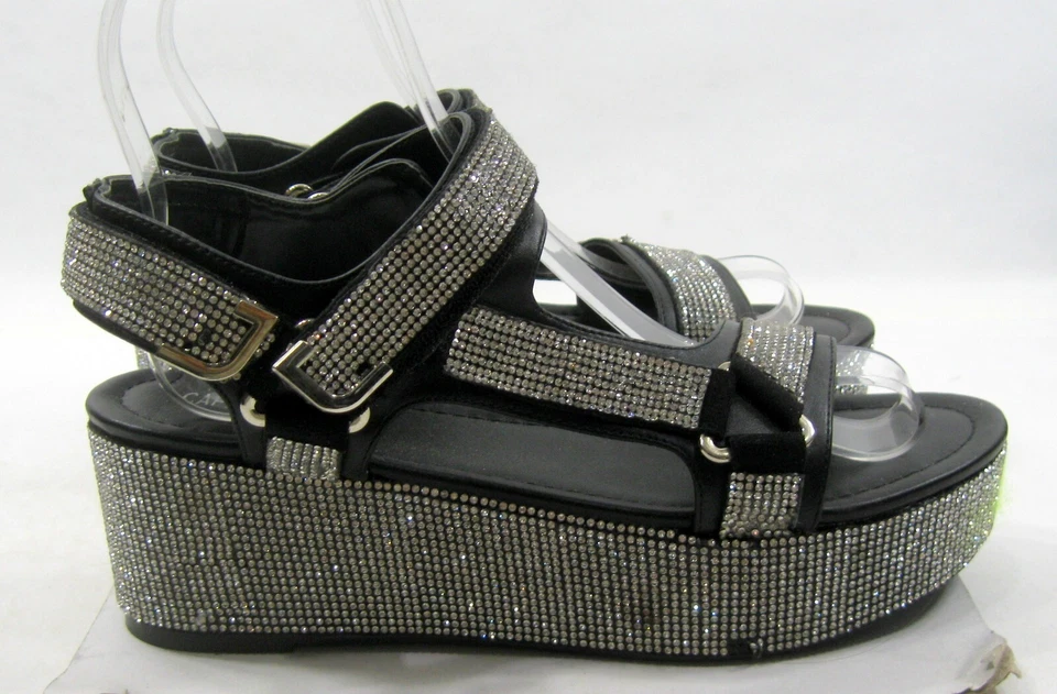 CAPE ROBBIN CORREA NEGRA/PLATEADA PLATAFORMA 2.5" Sandalia Punta Abierta MUJERES Talla 10 Foto 1 de 4