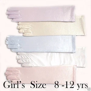 NEW Girls 8-12 yrs Long stretch Satin Wedding/Pageant Quinceanera Elbow Gloves - Picture 1 of 6