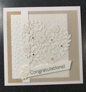 Stampin Up Square Wedding Card with envelope (Blooming Hearts Thinlet) (5.25")