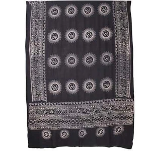 Black Large Om Meditation Yoga Prayer Shawl - Rayon 72” Long X 42” Tall - Picture 1 of 9