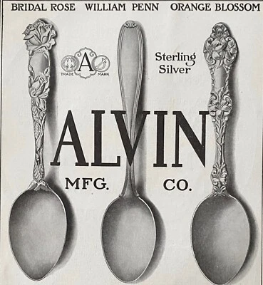 Patrones de cuchara esterlina ALVIN: rosa nupcial flor de azahar William Penn de colección anuncio 1907 Foto 1 de 3