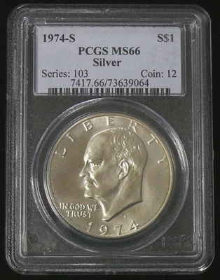 1974-S MS-66 EISENHOWER "IKE" SILVER ONE DOLLAR - PCGS GRADED BEAUTY - Image 1 of 2