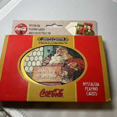 1998 Coca-Cola Playing Cards Christmas Collector Tin 2 Sealed Decks Nostalgia - Image 1 of 4