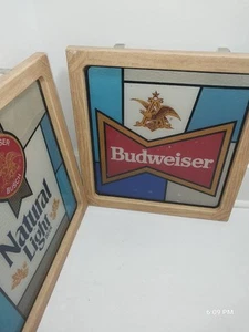 Vintage Budweiser Natural Light Stained Glass Style Beer Sign Wall Art Man Cave - Picture 1 of 8