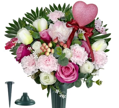 Кладбищенские цветы с могильной вазой для надгробия розовая роза гибискус тюльпан - Изображение 1 из 4