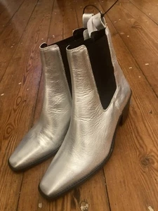DUNE Pexas Silver Leather Ankle Boots Elasticated, Size 6 (39) FESTIVAL BOOTS - Picture 1 of 4