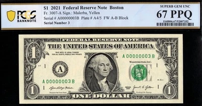 2021 $1 FRN A00000003B P.C.G.S #67PPQ - Image 1 of 3