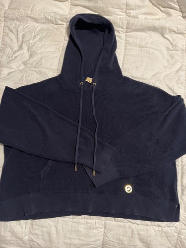 Michael Kors Waffle Knit Pullover Felpa con Cappuccio Blu Oro Ferramenta Taglia L