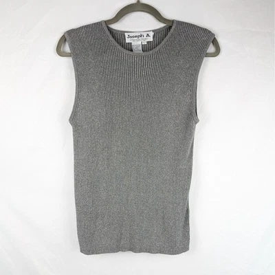 Top de Colección Joseph A. Tejido Acanalado Sin Mangas Gris Metálico Mezcla Seda Para Mujer Grande Foto 1 de 4