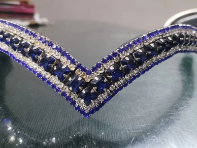 Sapphire Bling Bridle 5 Row Clear Stone Elegant tack V Browband With Free Ship. - image 1 of 4