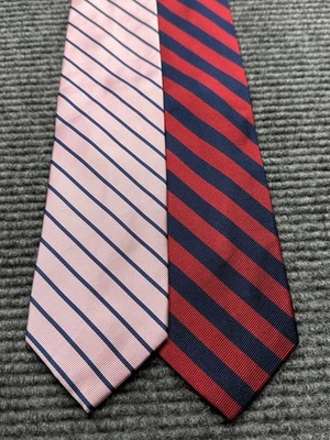 Lote de 2 corbatas J.Crew para hombre a rayas de seda rojas azul marino rosa azul marino clásico Repp Business Foto 1 de 4