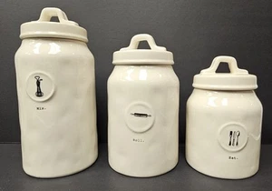 RAE DUNN ARTISAN COLLECTION 3 KITCHEN CANISTERS MIX ROLL EAT 2017 - Picture 1 of 5