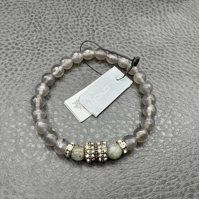 Pulsera elástica con cuentas gris pavé facetado cristal tono dorado Chico's para mujer nueva con etiquetas Foto 1 de 4