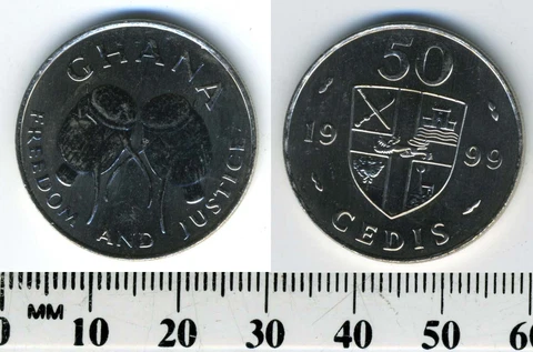 Ghana 1999 - 50 Cedis Nickel Plated Steel Coin - Bush Drums Cover