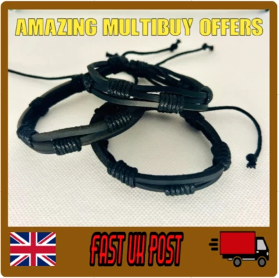 Mens Leather Bracelet Braided Surfer Wristband UK - Image 1 of 4