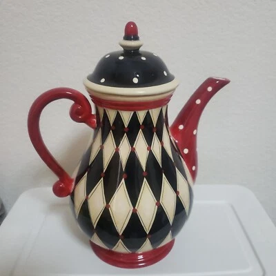 Bule de cerâmica internacional com certificação Lori branco vermelho preto arlequim MacKenzie - Imagem 1 de 3