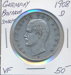 Germany Bavaria 3 Mark 1908 D - VF - Picture 1 of 2