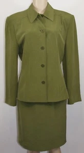 CHAUS 2 Piece Green Women's Skirt Suit Size 10 100% Silk Shell - Picture 1 of 6