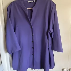 Susan Graver Poly Blnd 3/4 Sleve Mandarin Collar Button Tunic Plus Sz 3X Lilac B - Picture 1 of 11