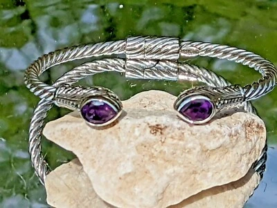 Pulseira dupla de prata esterlina 925 ametista - Imagem 1 de 4
