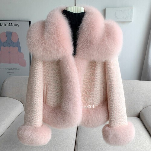 OFF WHITE Giubbotto pelliccia di volpe donna corto nuovo piumino lana invernale pelliccia collo cappotto