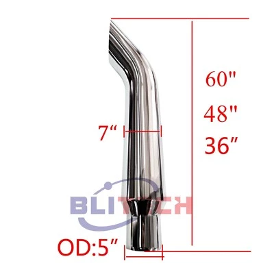 Tubo de escape cromado de 7"-5" OD Bull Horn 36" 48" 60" de longitud para semi camión Foto 1 de 4