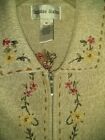 Hampshire Studio Embroidery Full Zip sweater vest size XL flowers brown