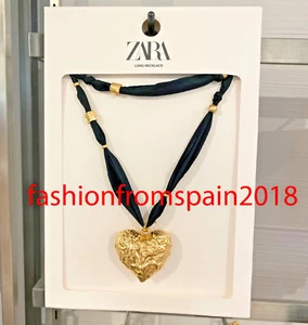 ZARA NEW WOMAN LONG HEART FABRIC NECKLACE GOLDEN 1856/321 - Picture 1 of 3